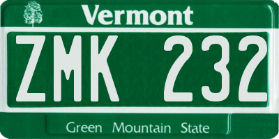 VT license plate ZMK232
