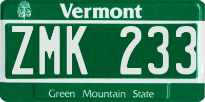 VT license plate ZMK233