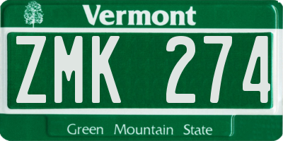 VT license plate ZMK274