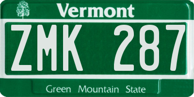 VT license plate ZMK287