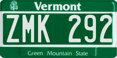 VT license plate ZMK292
