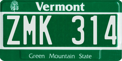 VT license plate ZMK314