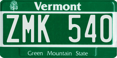 VT license plate ZMK540
