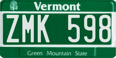VT license plate ZMK598