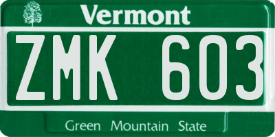 VT license plate ZMK603