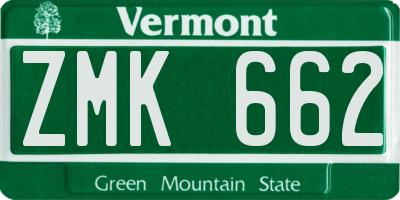 VT license plate ZMK662