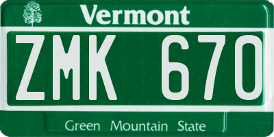 VT license plate ZMK670