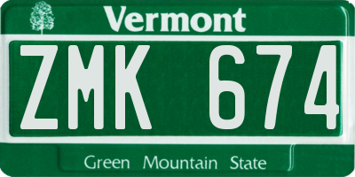 VT license plate ZMK674