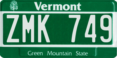 VT license plate ZMK749