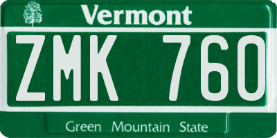 VT license plate ZMK760