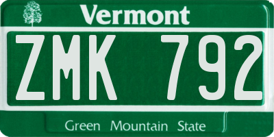VT license plate ZMK792