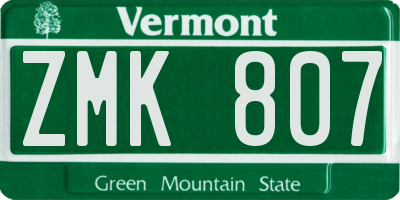 VT license plate ZMK807