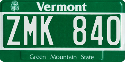 VT license plate ZMK840