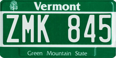 VT license plate ZMK845