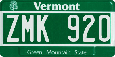 VT license plate ZMK920