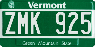 VT license plate ZMK925