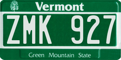 VT license plate ZMK927