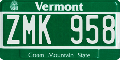 VT license plate ZMK958