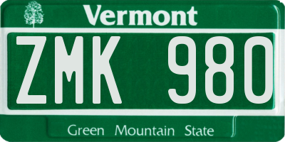 VT license plate ZMK980