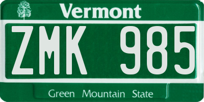 VT license plate ZMK985