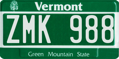 VT license plate ZMK988