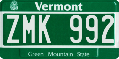 VT license plate ZMK992