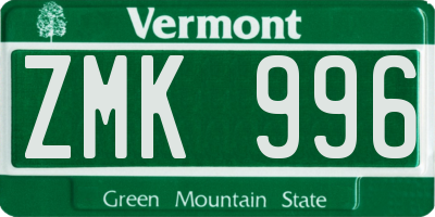 VT license plate ZMK996