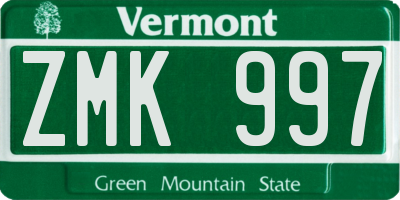 VT license plate ZMK997