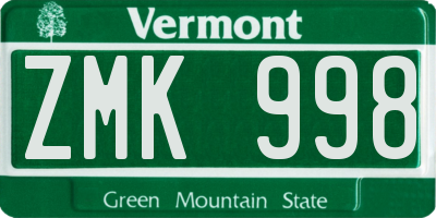 VT license plate ZMK998