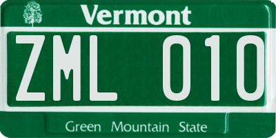 VT license plate ZML010