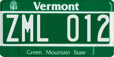 VT license plate ZML012