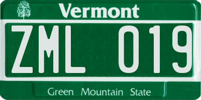 VT license plate ZML019