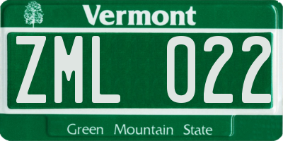 VT license plate ZML022