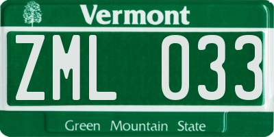 VT license plate ZML033