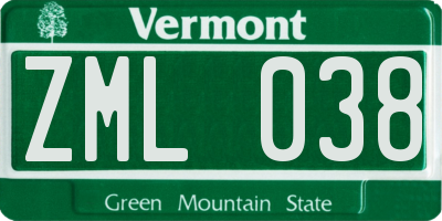 VT license plate ZML038