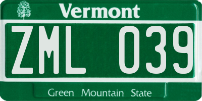 VT license plate ZML039