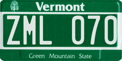 VT license plate ZML070