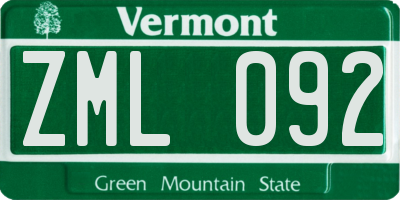 VT license plate ZML092
