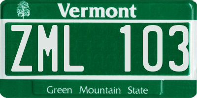 VT license plate ZML103