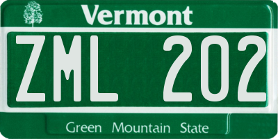 VT license plate ZML202