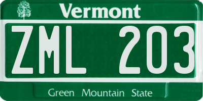 VT license plate ZML203