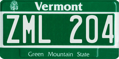 VT license plate ZML204