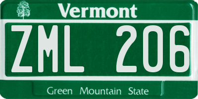 VT license plate ZML206