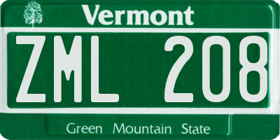 VT license plate ZML208