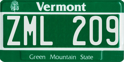 VT license plate ZML209