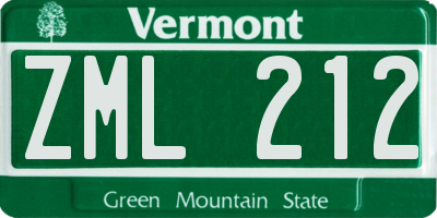 VT license plate ZML212