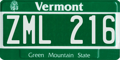 VT license plate ZML216