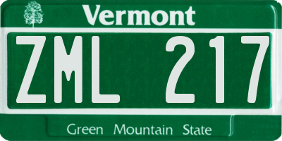 VT license plate ZML217