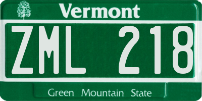 VT license plate ZML218