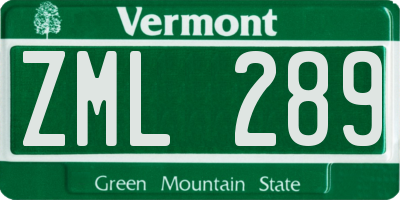 VT license plate ZML289